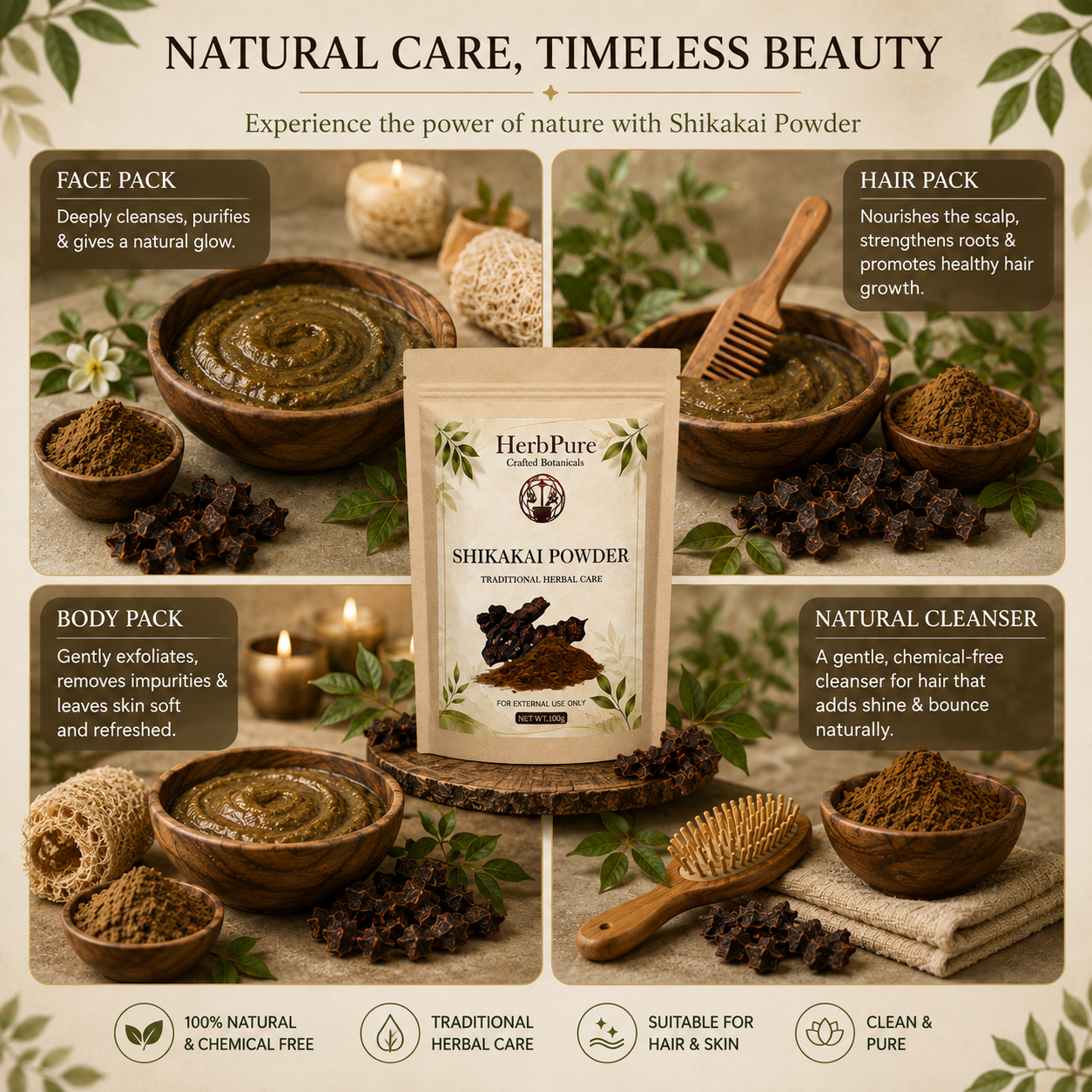 HerbPure Shikakai Powder – 100% Pure & Natural