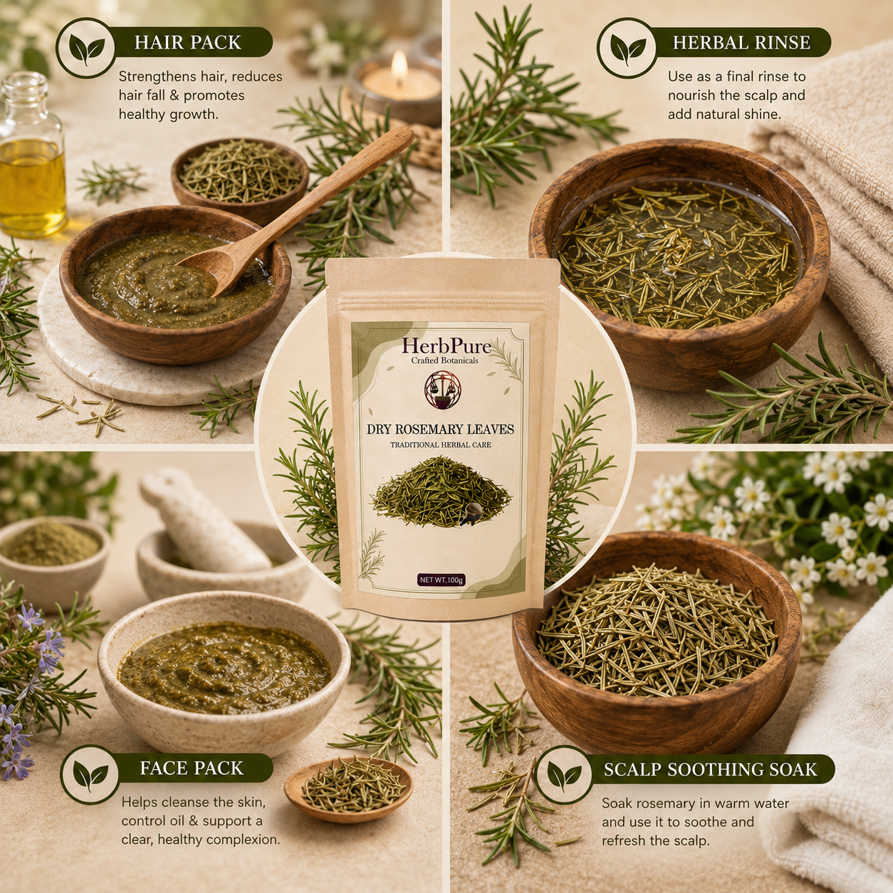 HerbPure Dried Rosemary Leaves – 100% Pure & Natural