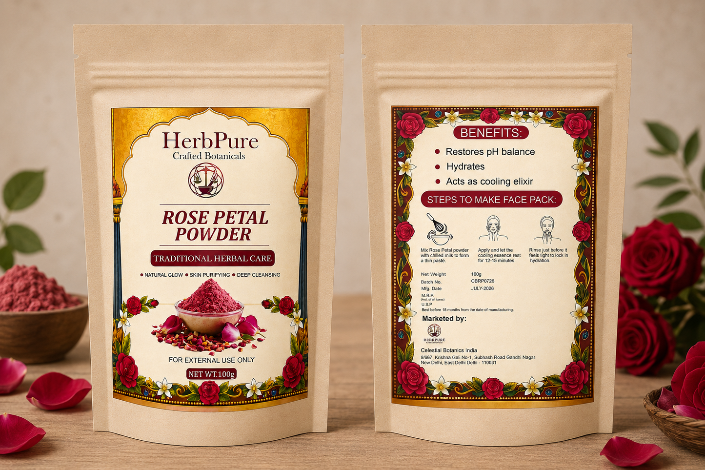 HerbPure Rose Petal Powder – 100% Pure & Natural