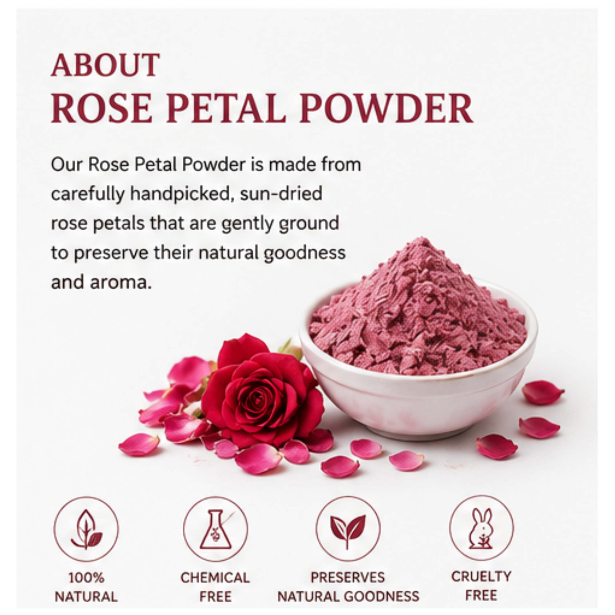HerbPure Rose Petal Powder | 100% Pure & Natural Face Pack for Glowing Skin | 100g
