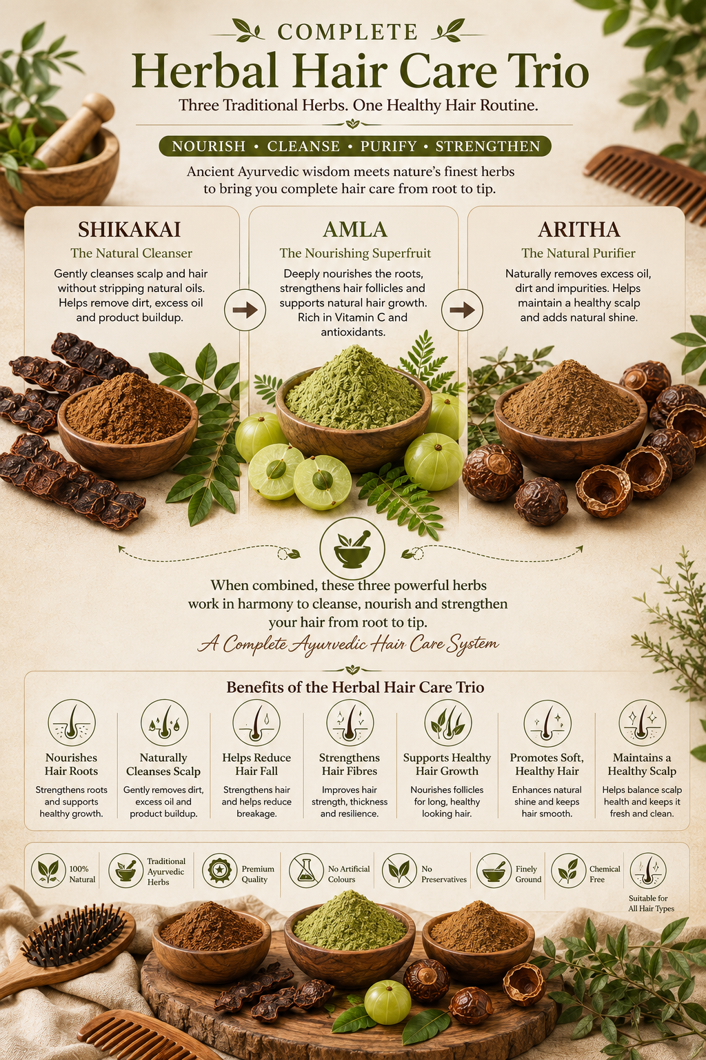 HerbPure Herbal Hair Care Combo – Amla, Reetha & Shikakai Powder (300g)