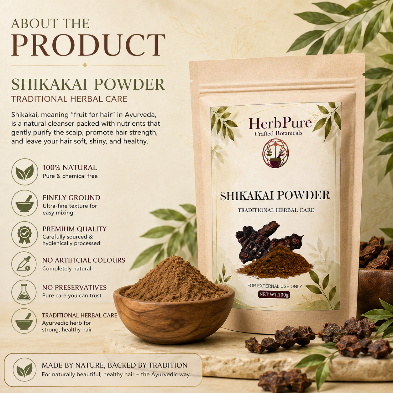 HerbPure Shikakai Powder – 100% Pure & Natural