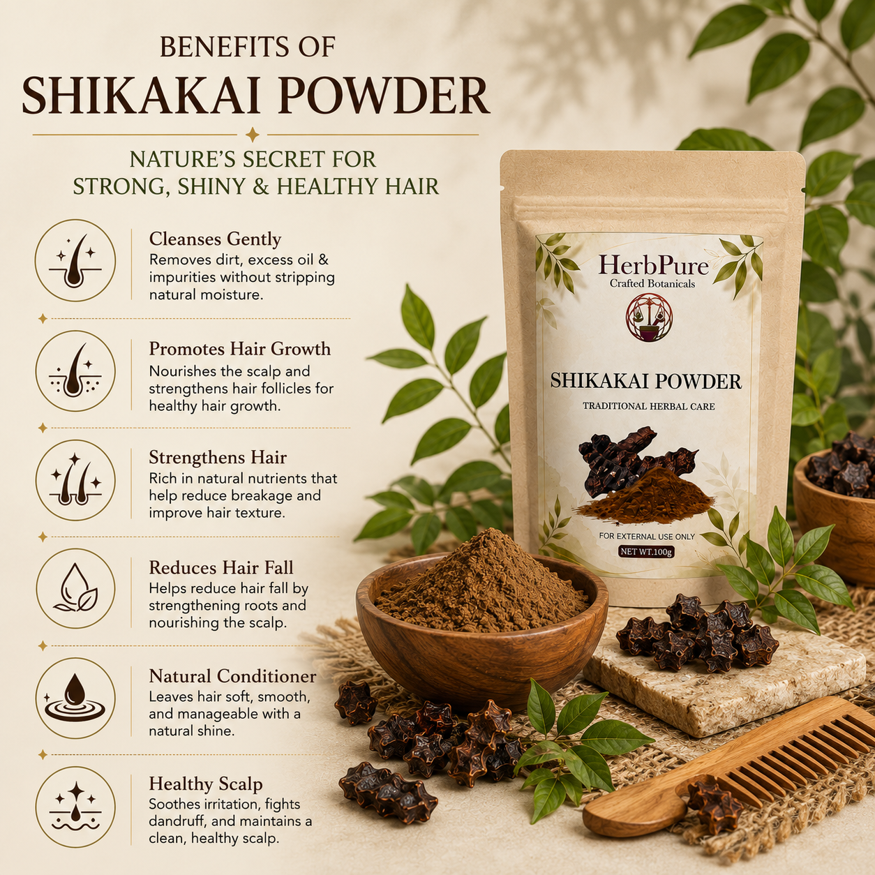 HerbPure Shikakai Powder – 100% Pure & Natural