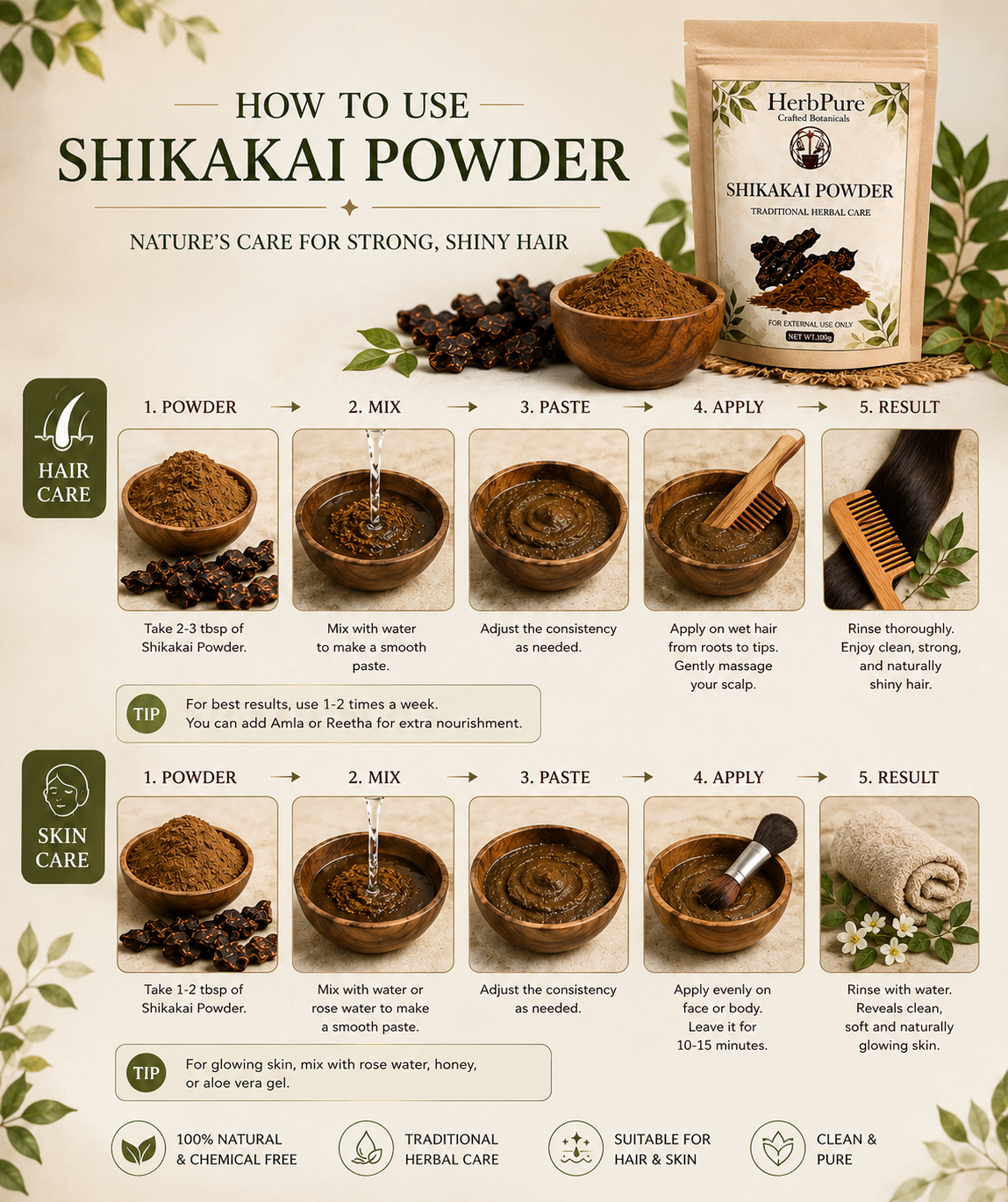 HerbPure Shikakai Powder – 100% Pure & Natural