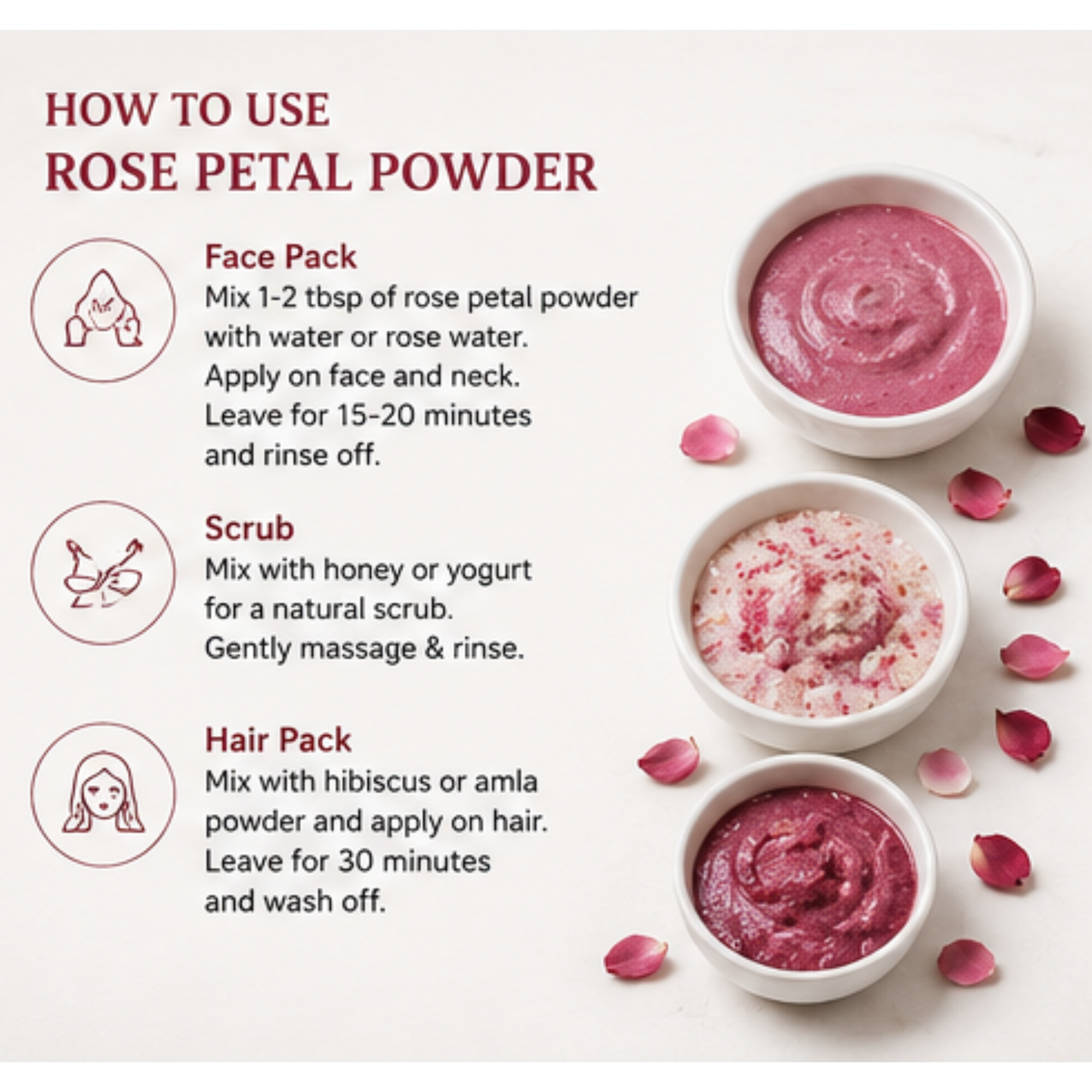 HerbPure Rose Petal Powder | 100% Pure & Natural Face Pack for Glowing Skin | 100g