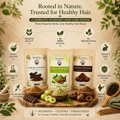 HerbPure Herbal Hair Care Combo – Amla, Reetha & Shikakai Powder (300g)