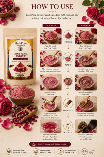 HerbPure Rose Petal Powder – 100% Pure & Natural