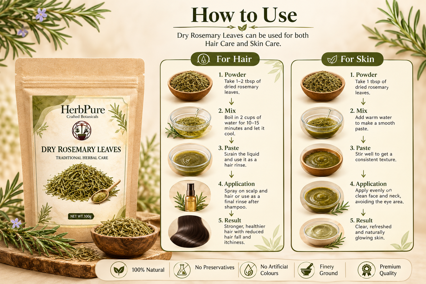 HerbPure Dried Rosemary Leaves – 100% Pure & Natural